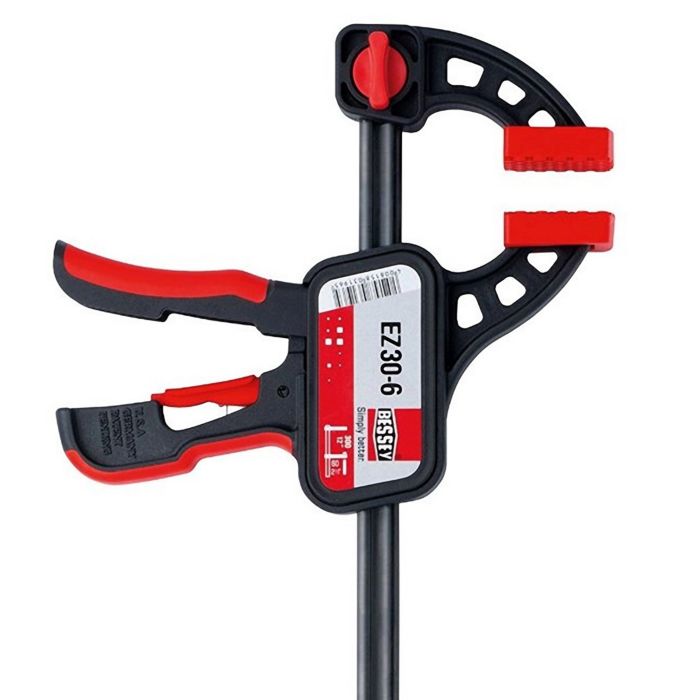One Handed Trigger Clamp for Compressing & Spreading 12" Capacity x 2 3/8" Throat Depth, Red/Black